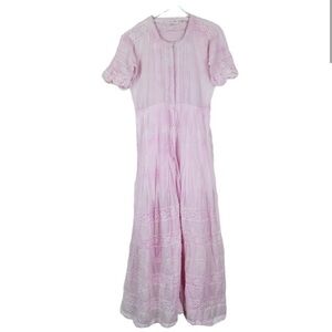 LoveShackFancy Edie Peony Pink Tie Dye Crochet Midi Dress M Cotton Cottagecore